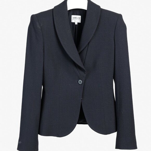 Armani Collezioni 2001 Vintage Minimalist Shawl Collar Navy Wool Blazer - Picture 1 of 10